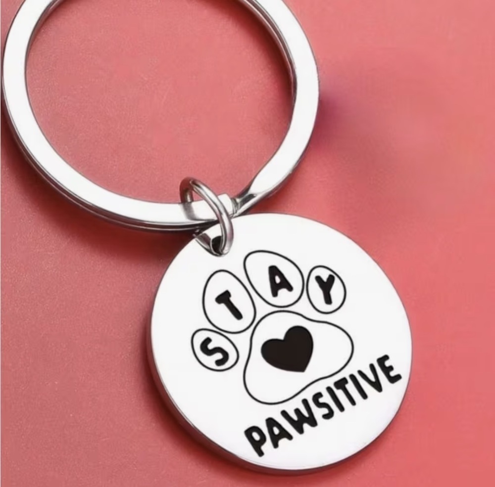3/$25 Stay Pawsitive Paw Print Stainless Steel Keychain NEW